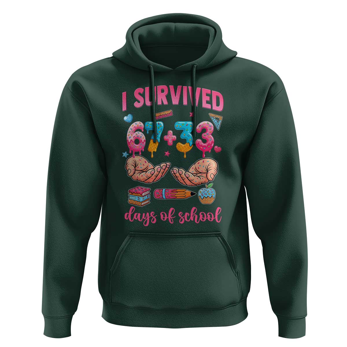 I Survived 67 33 Days Of School Hoodie Funny 100 Days of School 67 Ice Cream Drip - Wonder Print Shop