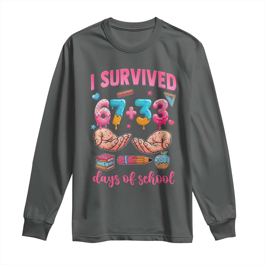 I Survived 67 33 Days Of School Long Sleeve Shirt Funny 100 Days of School 67 Ice Cream Drip - Wonder Print Shop