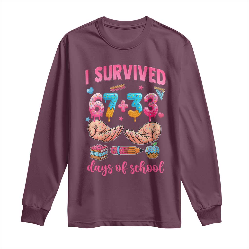 I Survived 67 33 Days Of School Long Sleeve Shirt Funny 100 Days of School 67 Ice Cream Drip - Wonder Print Shop