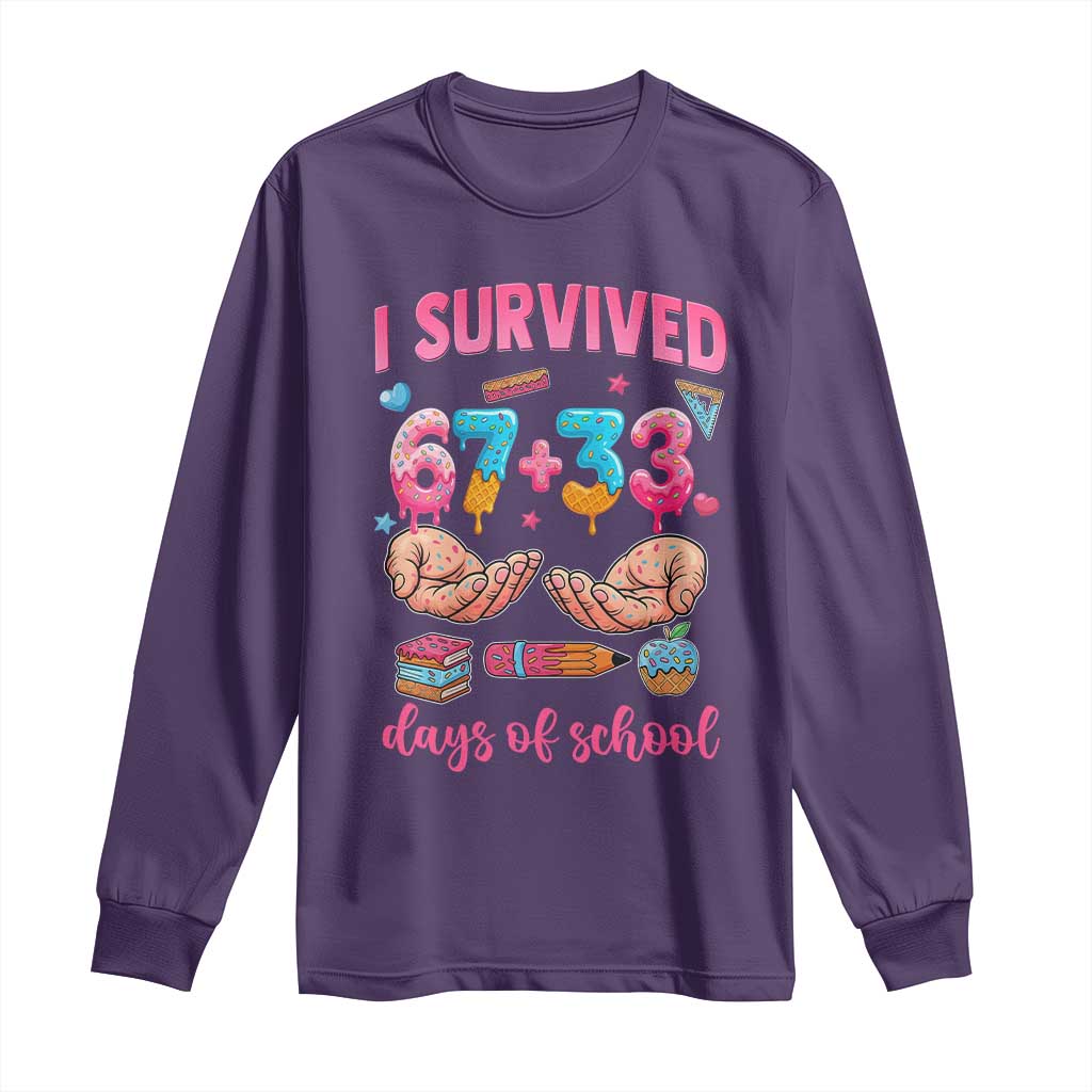 I Survived 67 33 Days Of School Long Sleeve Shirt Funny 100 Days of School 67 Ice Cream Drip - Wonder Print Shop
