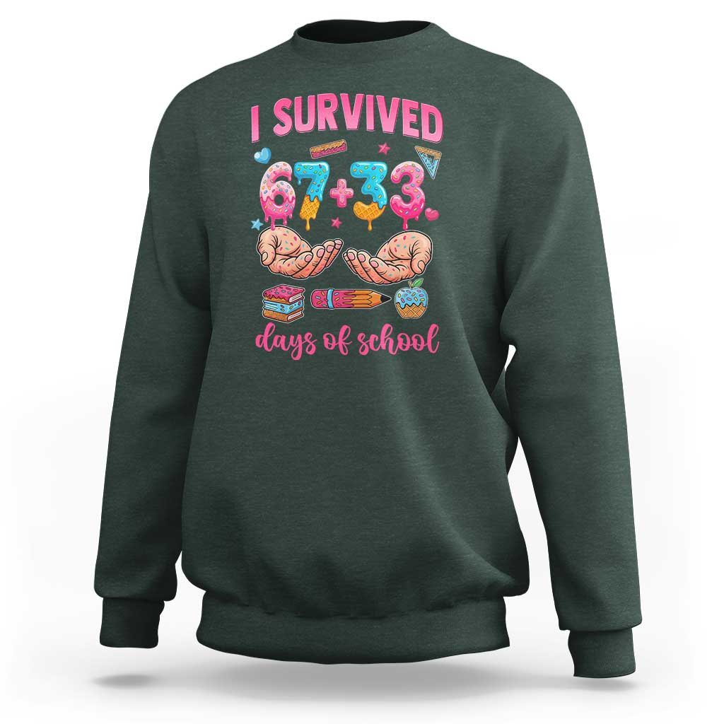 I Survived 67 33 Days Of School Sweatshirt Funny 100 Days of School 67 Ice Cream Drip - Wonder Print Shop
