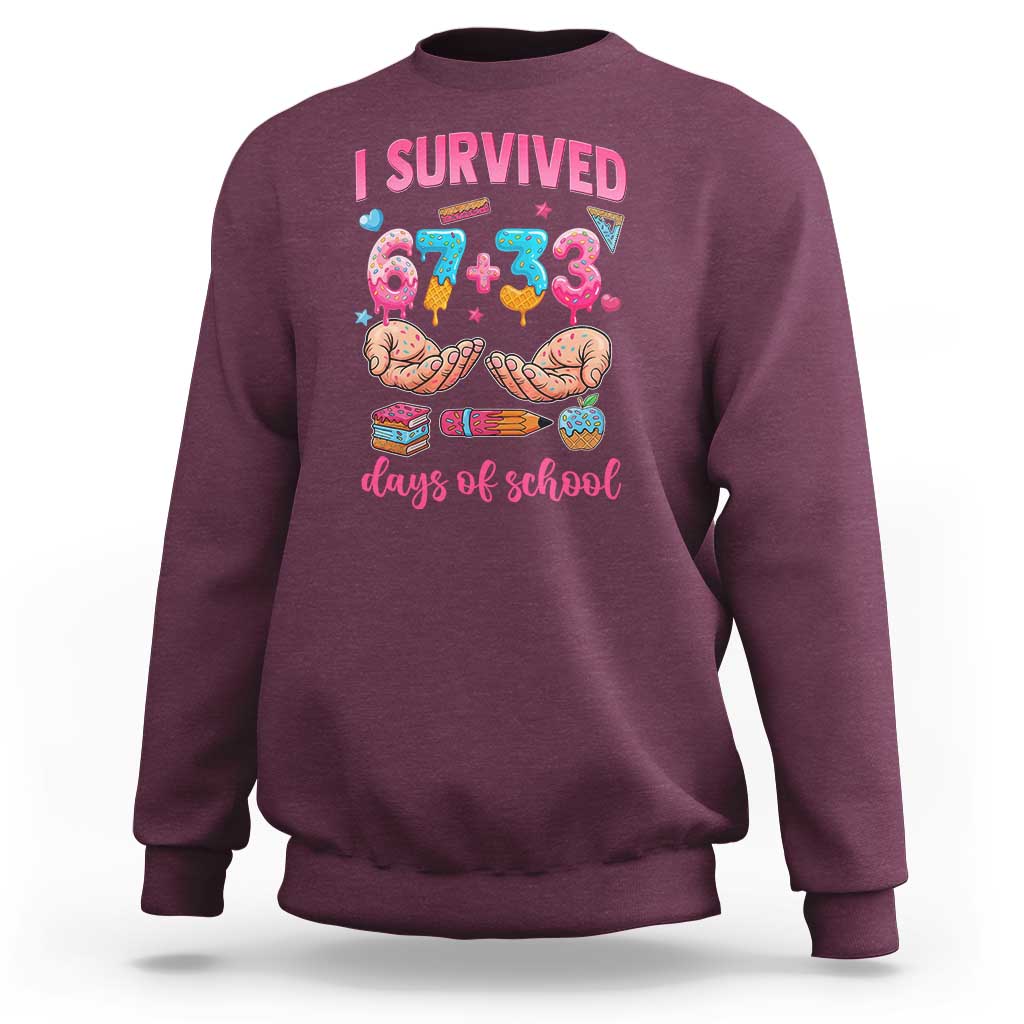 I Survived 67 33 Days Of School Sweatshirt Funny 100 Days of School 67 Ice Cream Drip - Wonder Print Shop