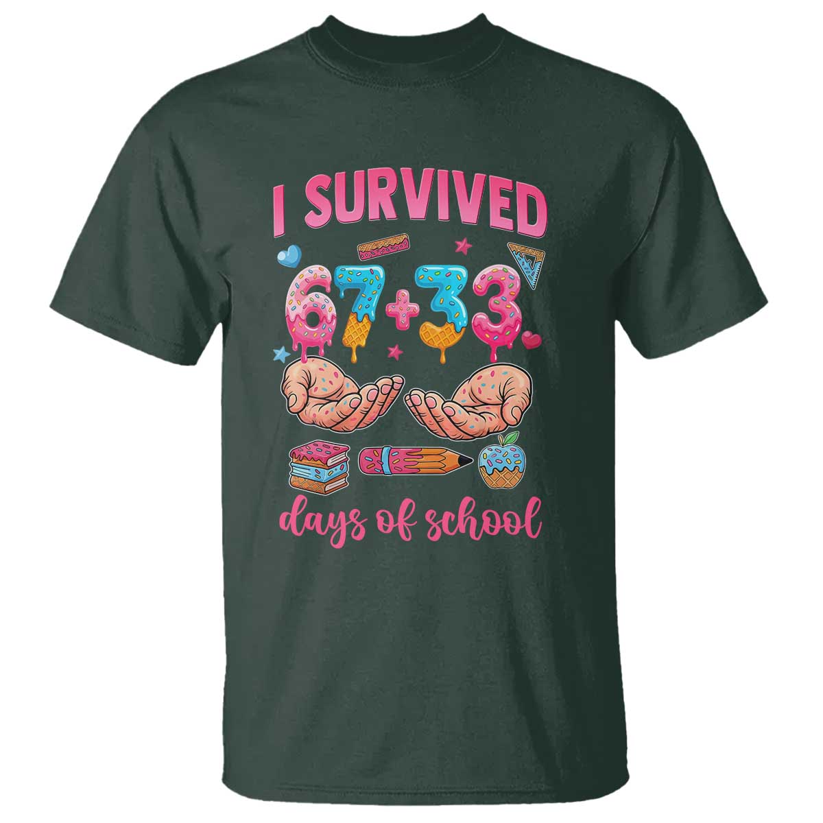 I Survived 67 33 Days Of School T Shirt Funny 100 Days of School 67 Ice Cream Drip - Wonder Print Shop