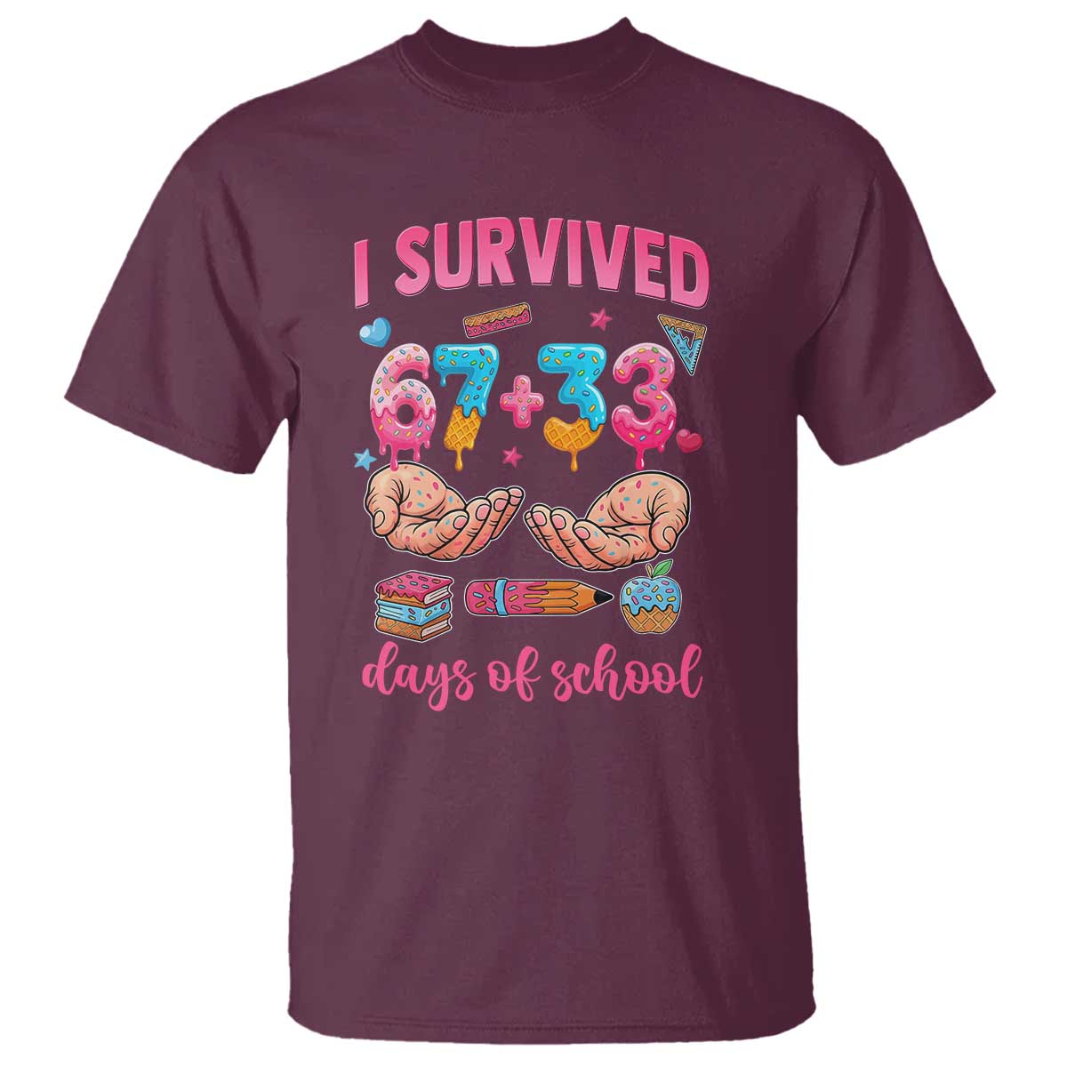 I Survived 67 33 Days Of School T Shirt Funny 100 Days of School 67 Ice Cream Drip - Wonder Print Shop