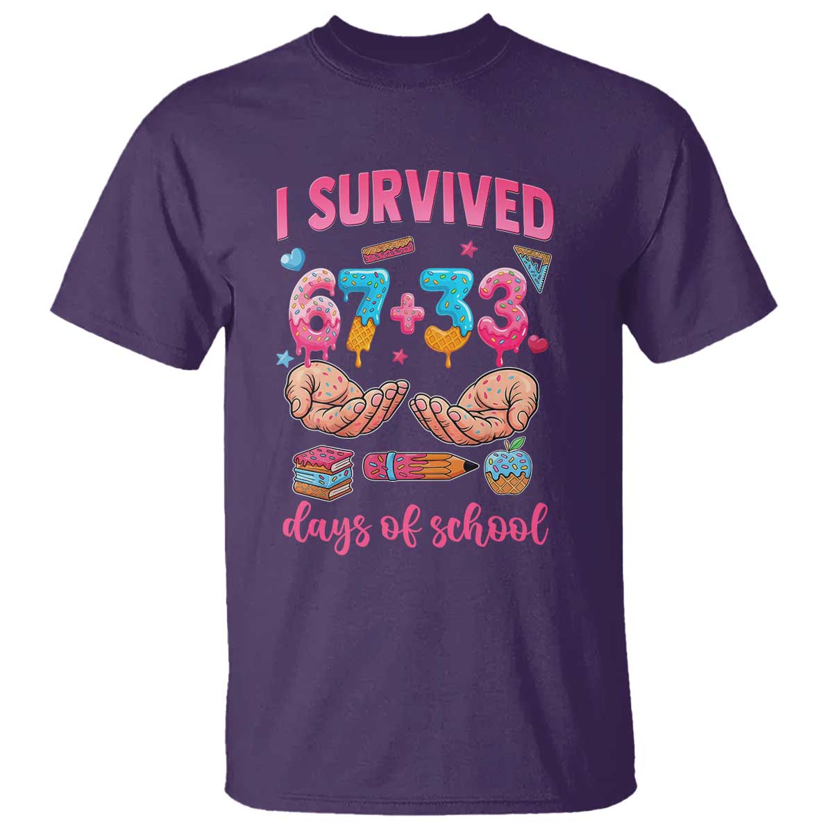 I Survived 67 33 Days Of School T Shirt Funny 100 Days of School 67 Ice Cream Drip - Wonder Print Shop