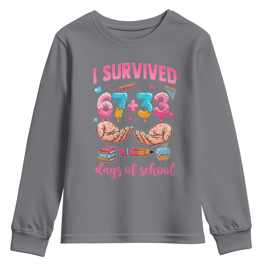 I Survived 67 33 Days Of School Youth Sweatshirt Funny 100 Days of School 67 Ice Cream Drip - Wonder Print Shop