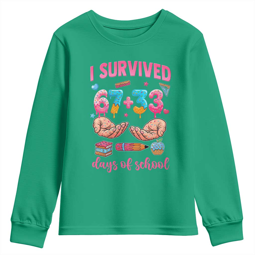 I Survived 67 33 Days Of School Youth Sweatshirt Funny 100 Days of School 67 Ice Cream Drip - Wonder Print Shop