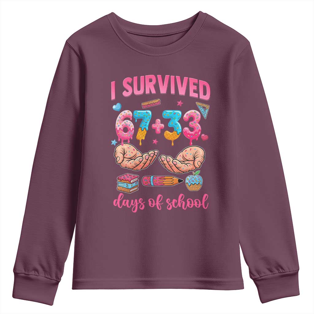 I Survived 67 33 Days Of School Youth Sweatshirt Funny 100 Days of School 67 Ice Cream Drip - Wonder Print Shop