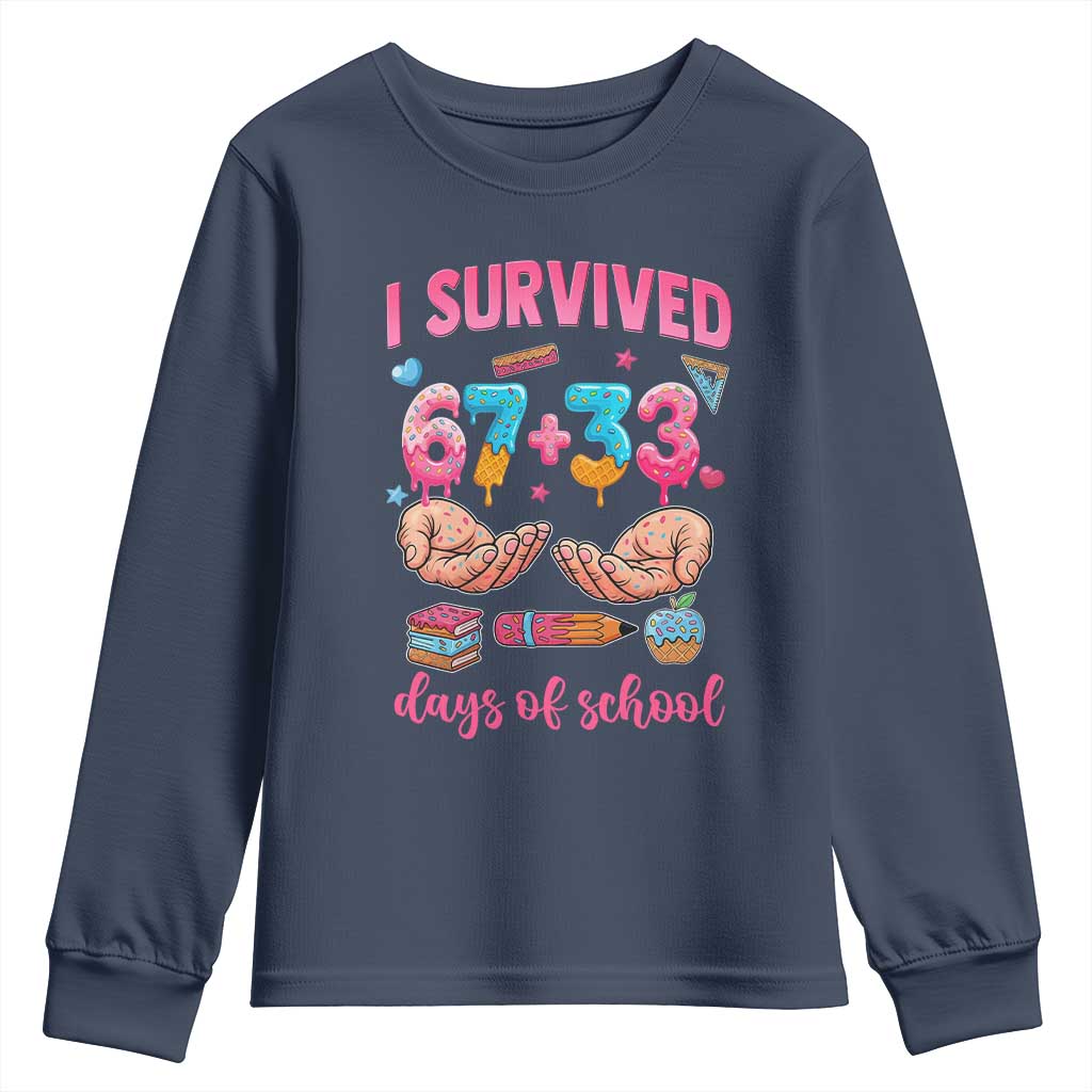 I Survived 67 33 Days Of School Youth Sweatshirt Funny 100 Days of School 67 Ice Cream Drip - Wonder Print Shop