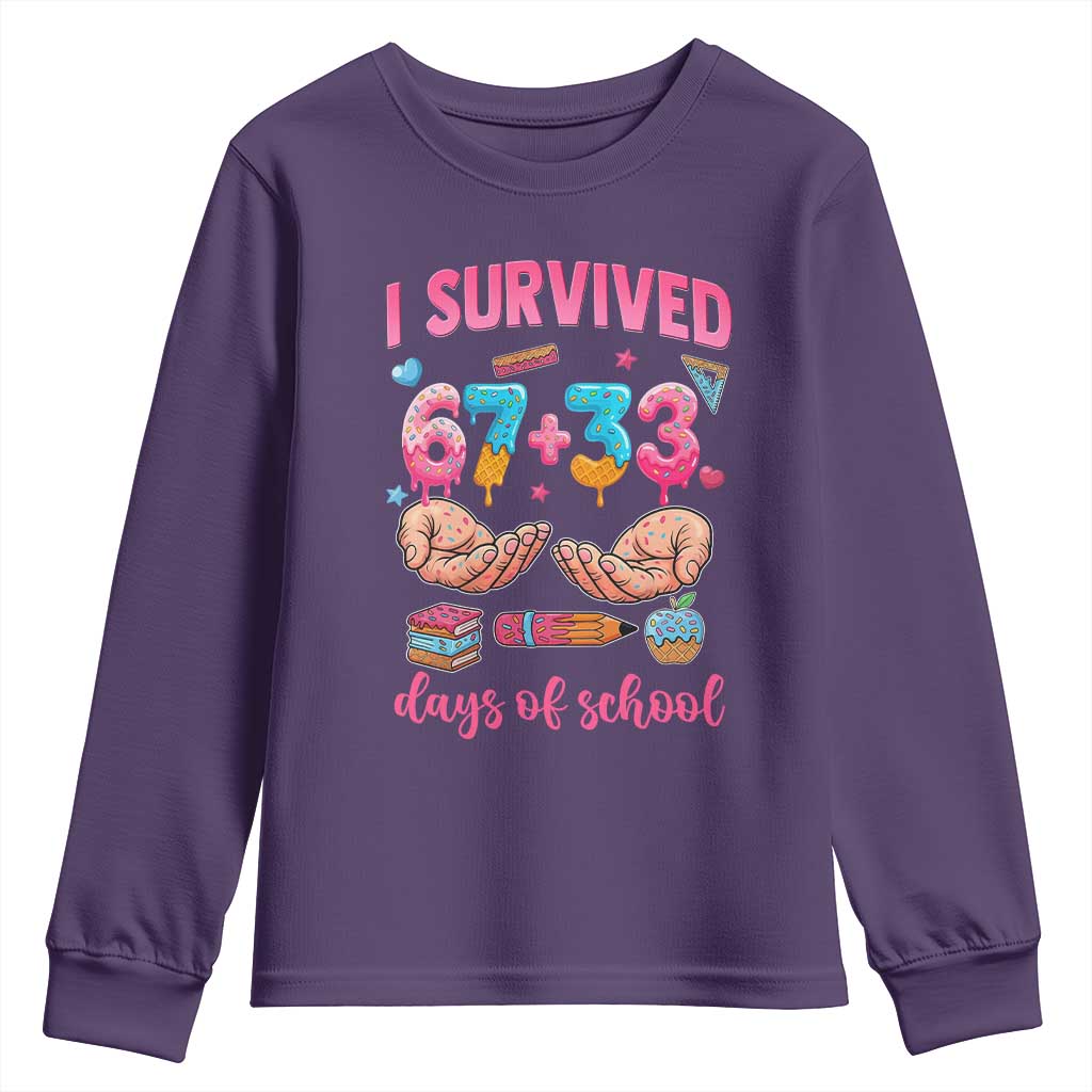 I Survived 67 33 Days Of School Youth Sweatshirt Funny 100 Days of School 67 Ice Cream Drip - Wonder Print Shop