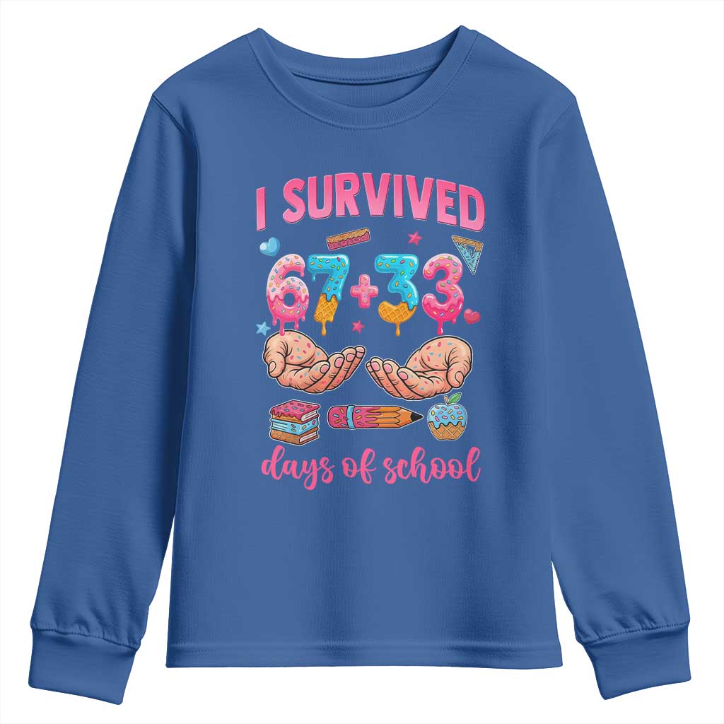 I Survived 67 33 Days Of School Youth Sweatshirt Funny 100 Days of School 67 Ice Cream Drip - Wonder Print Shop