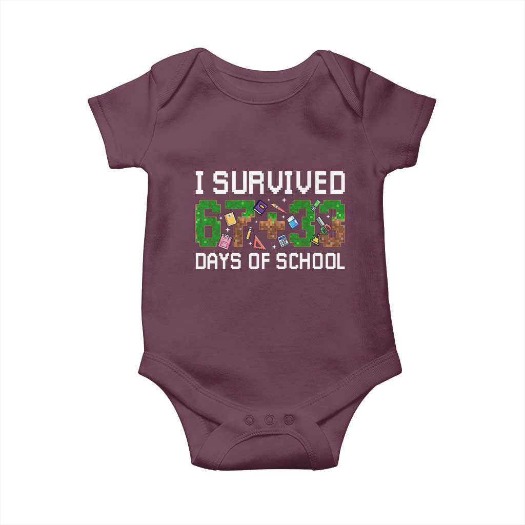 I Survived 67 33 Days Of School Baby Onesie Funny 100 Days of School 67 Pixel Game - Wonder Print Shop