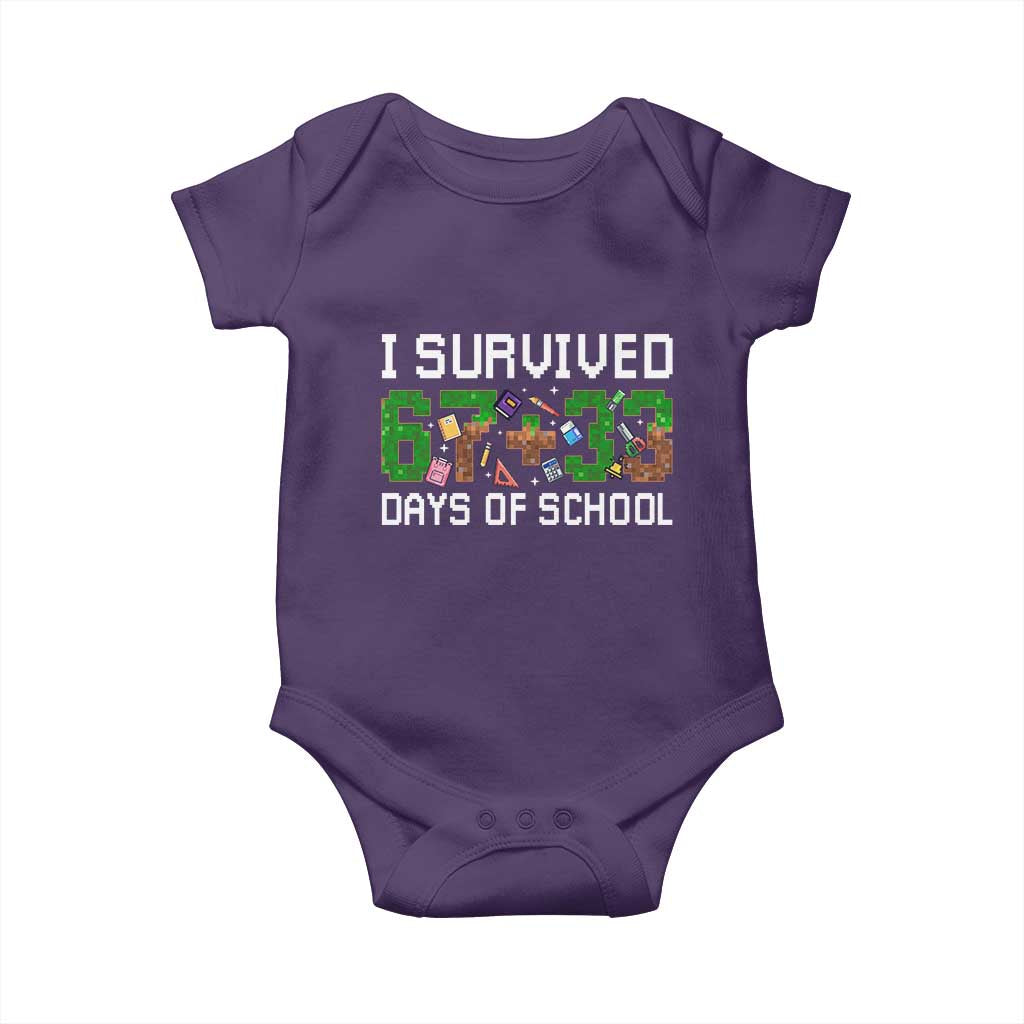 I Survived 67 33 Days Of School Baby Onesie Funny 100 Days of School 67 Pixel Game - Wonder Print Shop