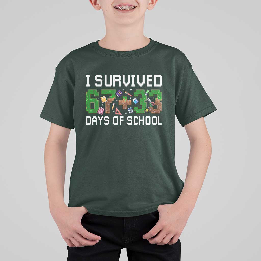 I Survived 67 33 Days Of School T Shirt For Kid Funny 100 Days of School 67 Pixel Game - Wonder Print Shop