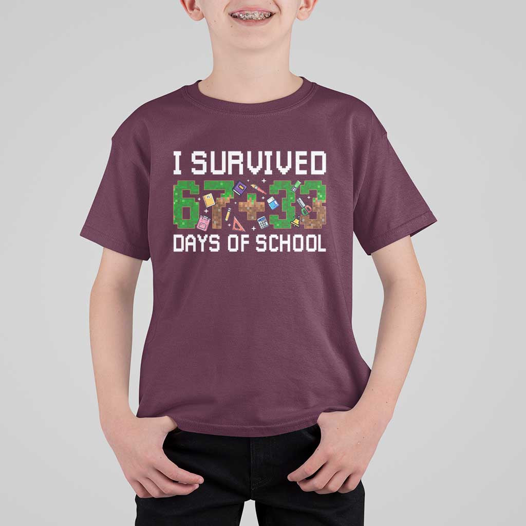 I Survived 67 33 Days Of School T Shirt For Kid Funny 100 Days of School 67 Pixel Game - Wonder Print Shop