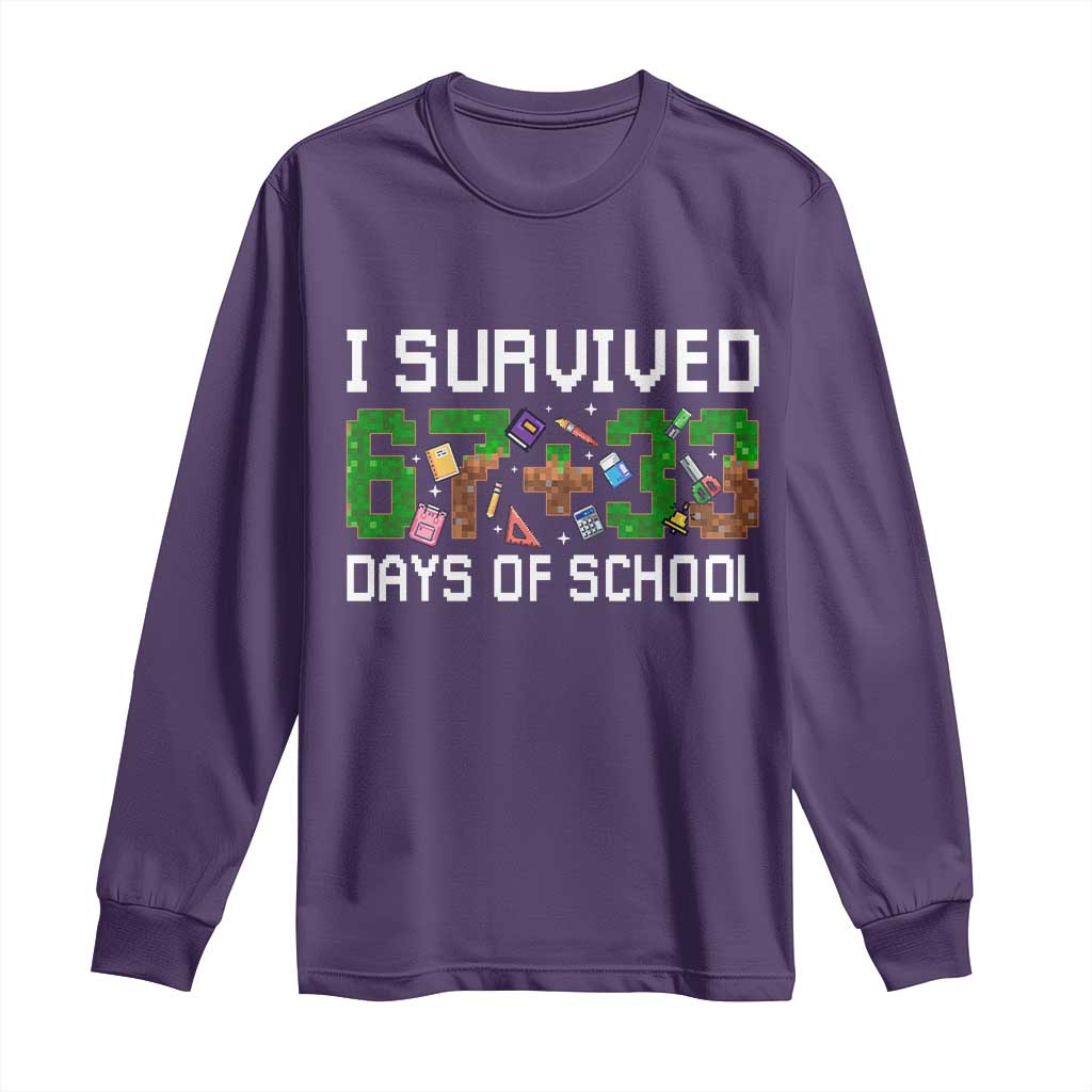 I Survived 67 33 Days Of School Long Sleeve Shirt Funny 100 Days of School 67 Pixel Game - Wonder Print Shop