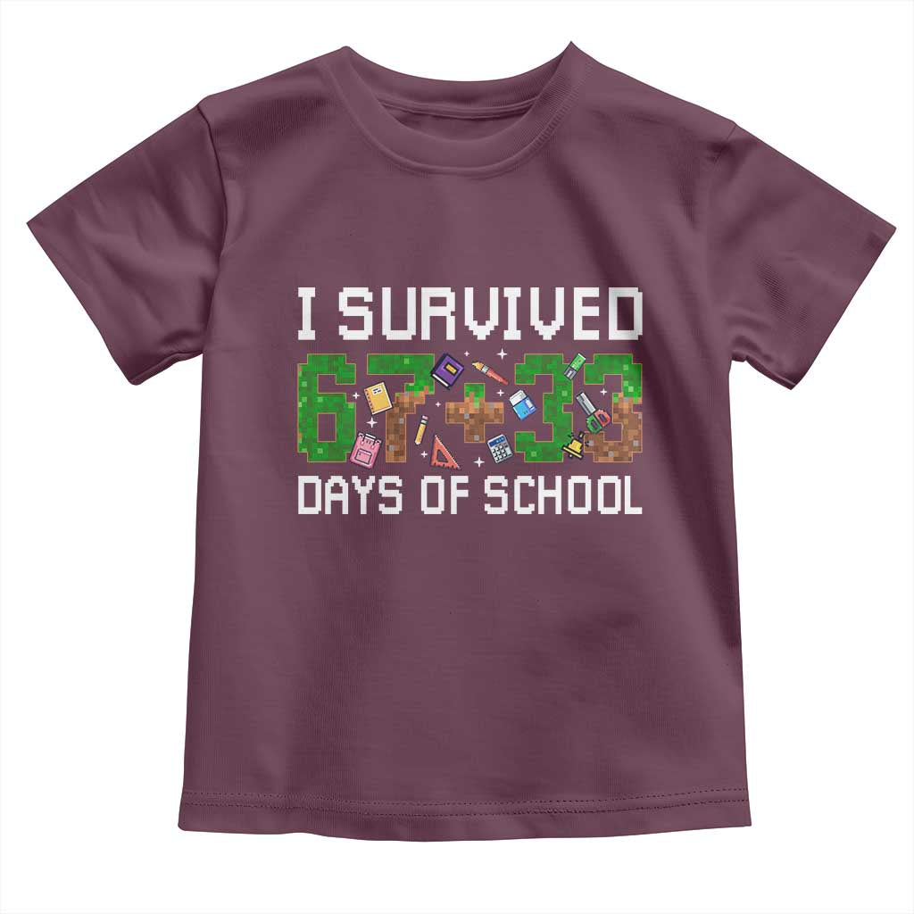 I Survived 67 33 Days Of School Toddler T Shirt Funny 100 Days of School 67 Pixel Game - Wonder Print Shop