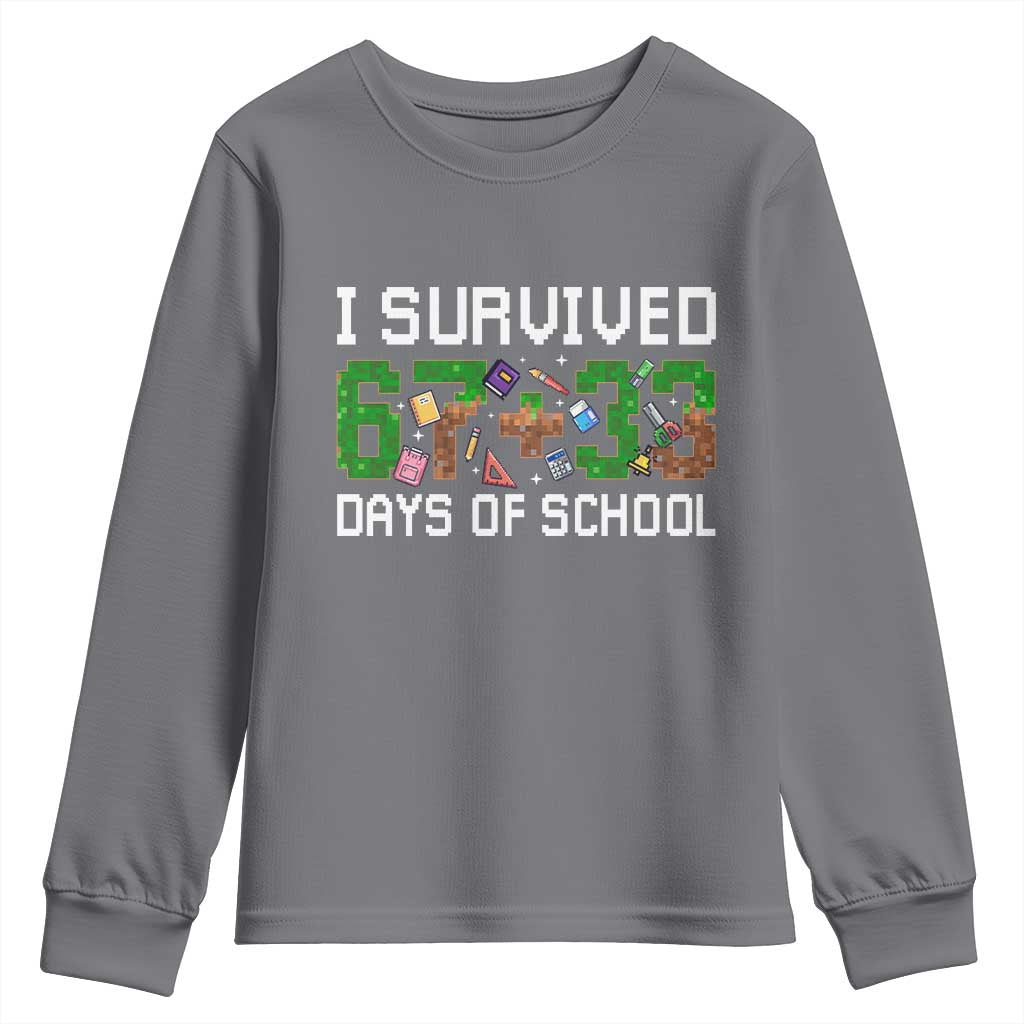 I Survived 67 33 Days Of School Youth Sweatshirt Funny 100 Days of School 67 Pixel Game - Wonder Print Shop