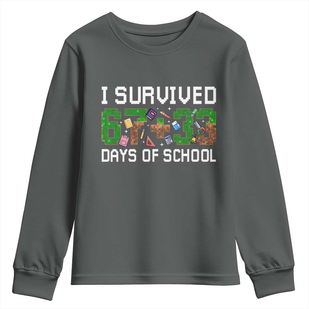 I Survived 67 33 Days Of School Youth Sweatshirt Funny 100 Days of School 67 Pixel Game - Wonder Print Shop