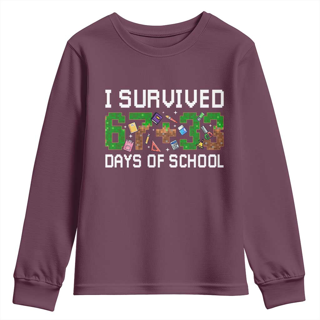 I Survived 67 33 Days Of School Youth Sweatshirt Funny 100 Days of School 67 Pixel Game - Wonder Print Shop