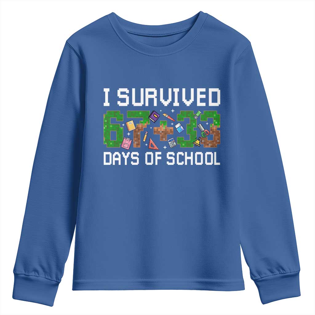 I Survived 67 33 Days Of School Youth Sweatshirt Funny 100 Days of School 67 Pixel Game - Wonder Print Shop