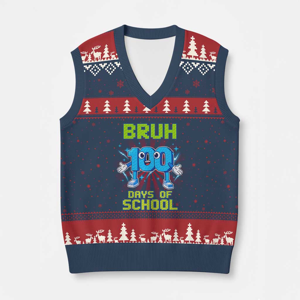 Bruh I Survived 67 33 Days Of School V-Neck Knit Sweater Vest Funny 100th Days of School 67 Game Meme - Wonder Print Shop