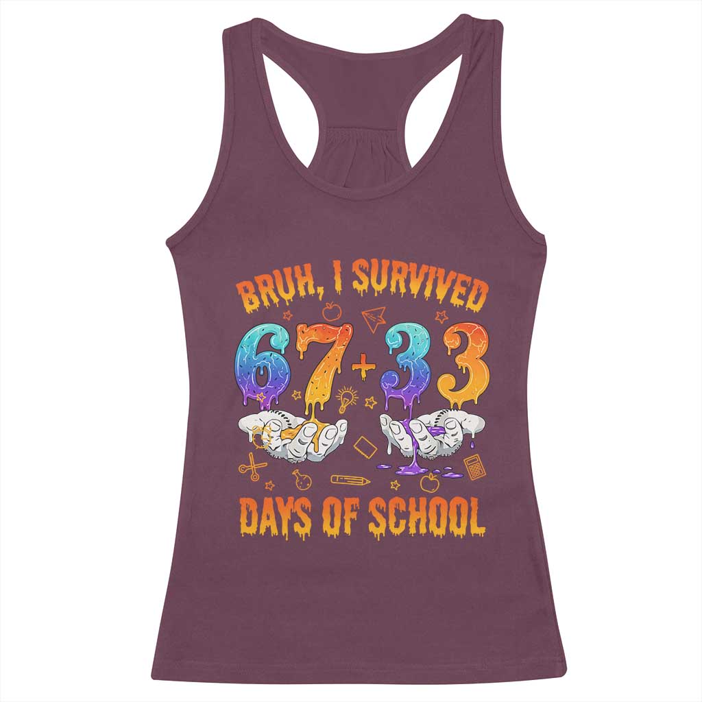 Bruh I Survived 67 33 Days Of School Racerback Tank Top Funny 100th Days of School Teacher 67 Drip - Wonder Print Shop