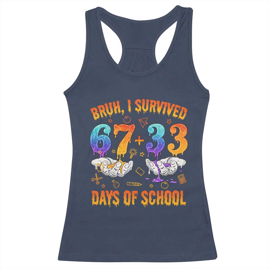 Bruh I Survived 67 33 Days Of School Racerback Tank Top Funny 100th Days of School Teacher 67 Drip - Wonder Print Shop