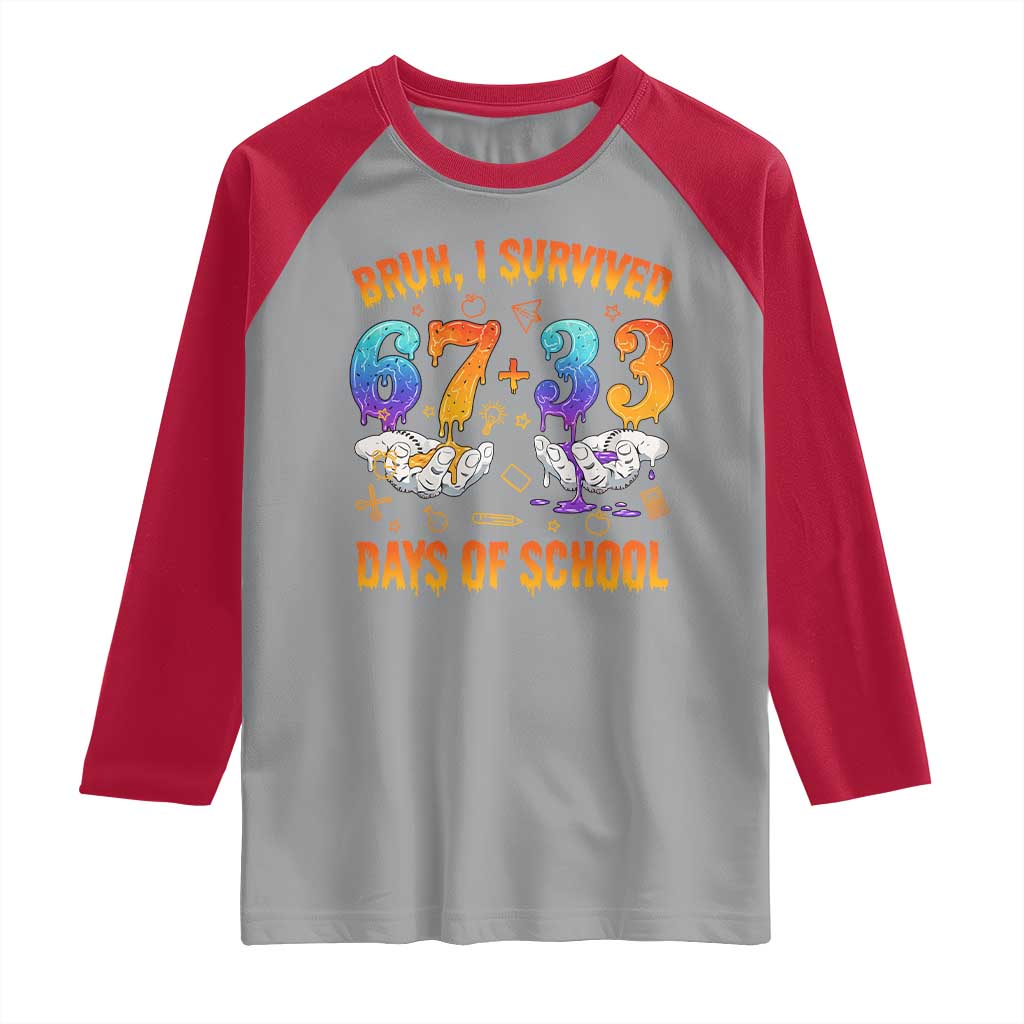 Bruh I Survived 67 33 Days Of School Raglan Shirt Funny 100th Days of School Teacher 67 Drip - Wonder Print Shop