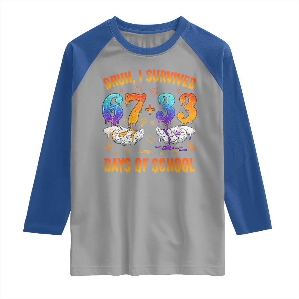Bruh I Survived 67 33 Days Of School Raglan Shirt Funny 100th Days of School Teacher 67 Drip - Wonder Print Shop