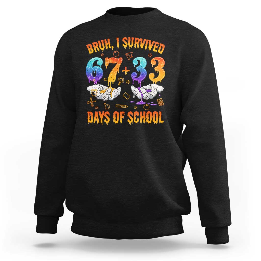 Bruh I Survived 67 33 Days Of School Sweatshirt Funny 100th Days of School Teacher 67 Drip - Wonder Print Shop