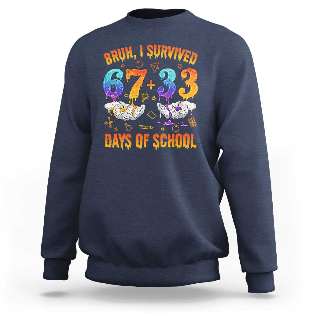 Bruh I Survived 67 33 Days Of School Sweatshirt Funny 100th Days of School Teacher 67 Drip - Wonder Print Shop