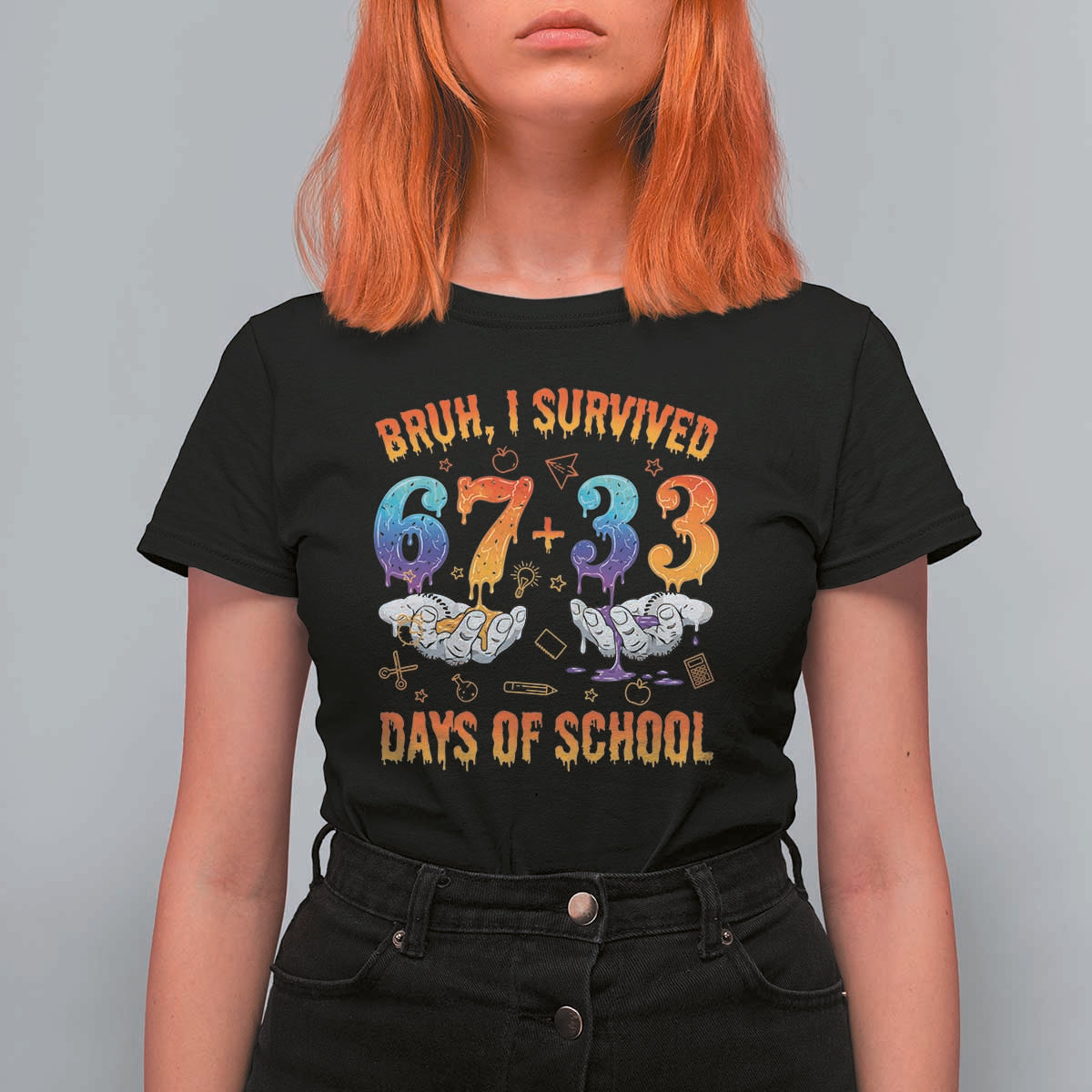 Bruh I Survived 67 33 Days Of School T Shirt For Women Funny 100th Days of School Teacher 67 Drip - Wonder Print Shop