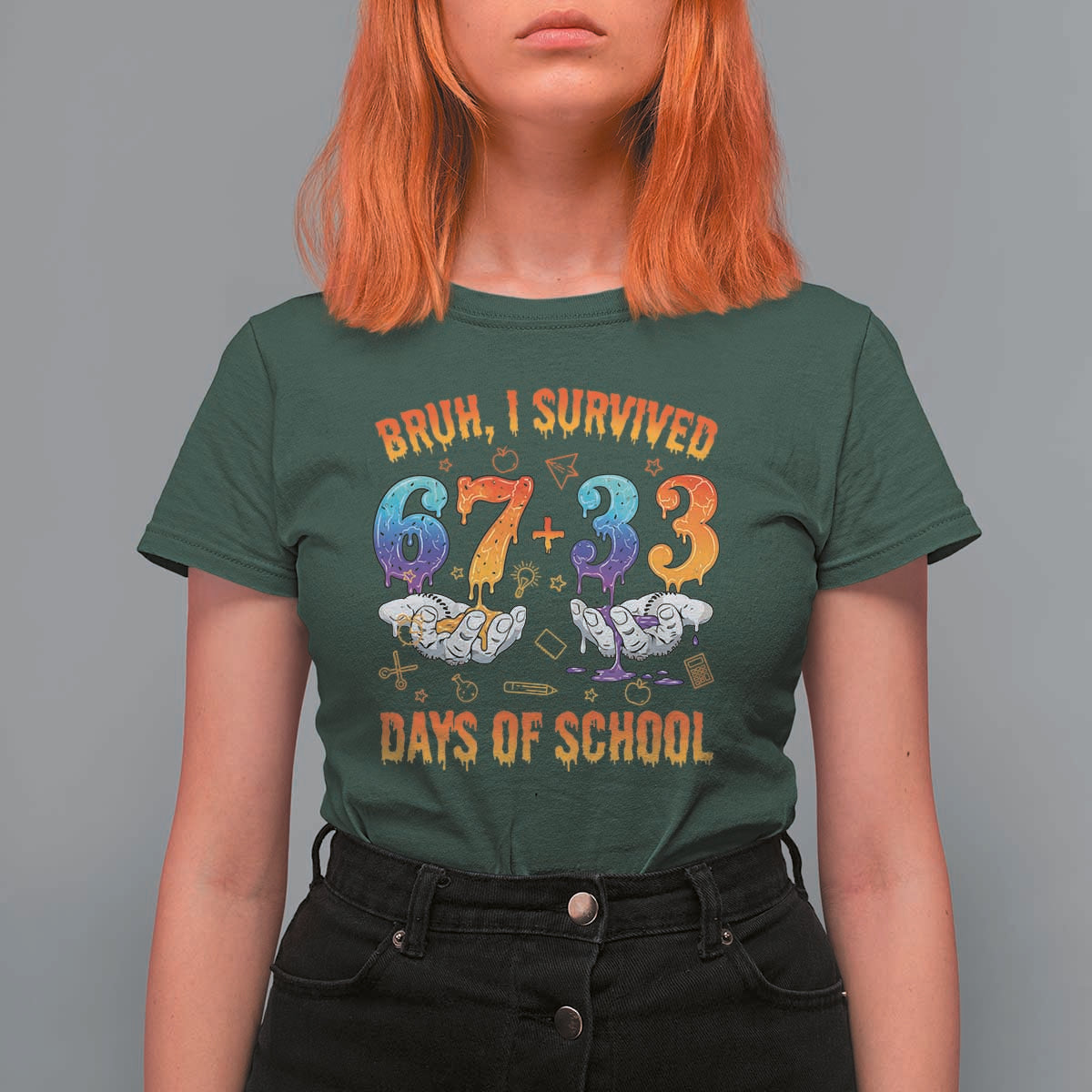 Bruh I Survived 67 33 Days Of School T Shirt For Women Funny 100th Days of School Teacher 67 Drip - Wonder Print Shop