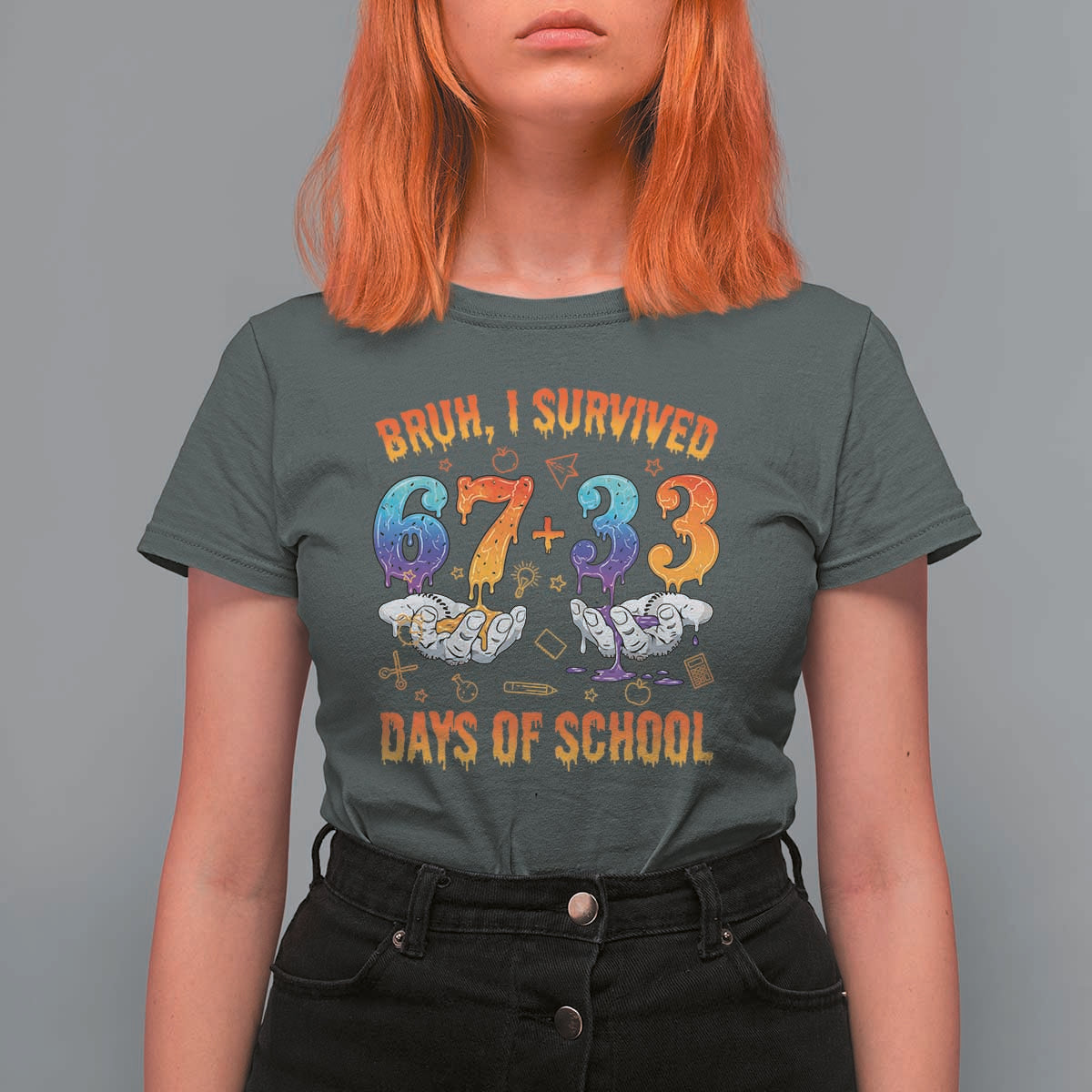 Bruh I Survived 67 33 Days Of School T Shirt For Women Funny 100th Days of School Teacher 67 Drip - Wonder Print Shop