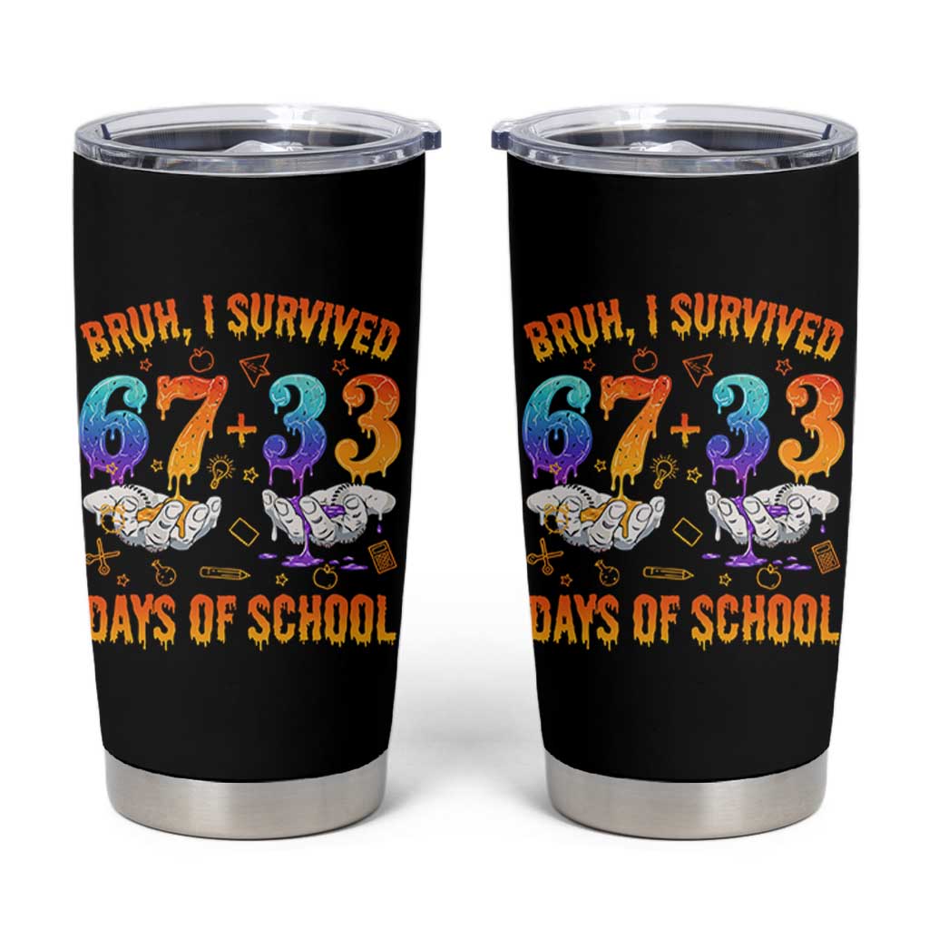 Bruh I Survived 67 33 Days Of School Tumbler Cup Funny 100th Days of School Teacher 67 Drip