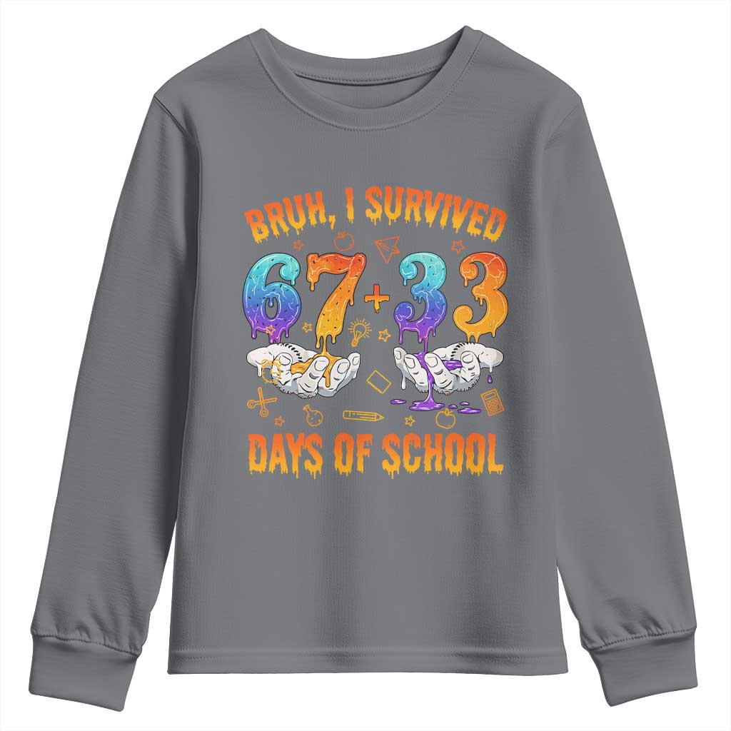 Bruh I Survived 67 33 Days Of School Youth Sweatshirt Funny 100th Days of School Teacher 67 Drip - Wonder Print Shop