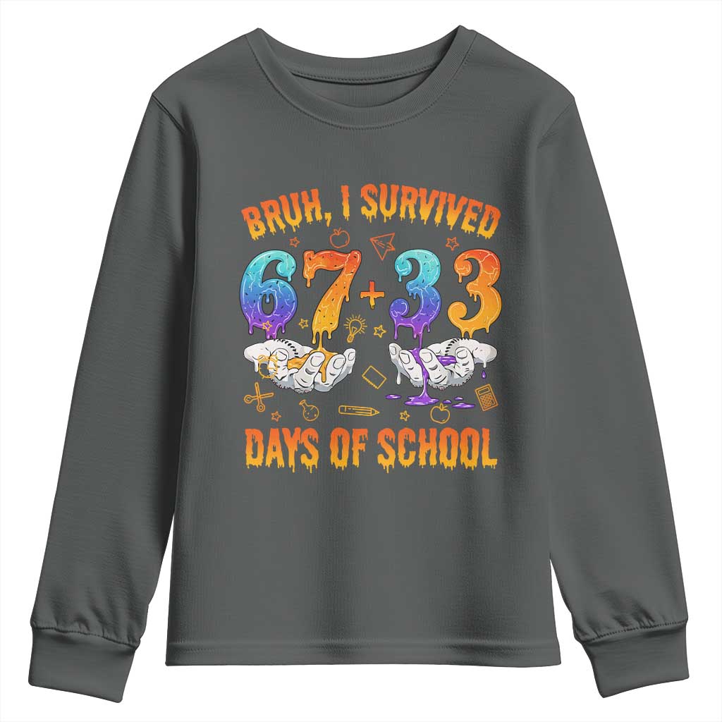 Bruh I Survived 67 33 Days Of School Youth Sweatshirt Funny 100th Days of School Teacher 67 Drip - Wonder Print Shop
