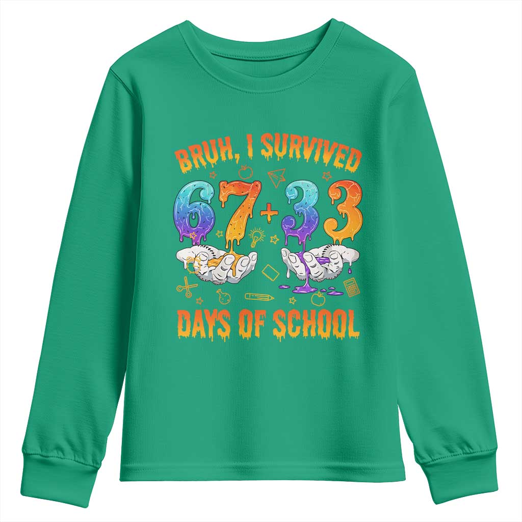 Bruh I Survived 67 33 Days Of School Youth Sweatshirt Funny 100th Days of School Teacher 67 Drip - Wonder Print Shop