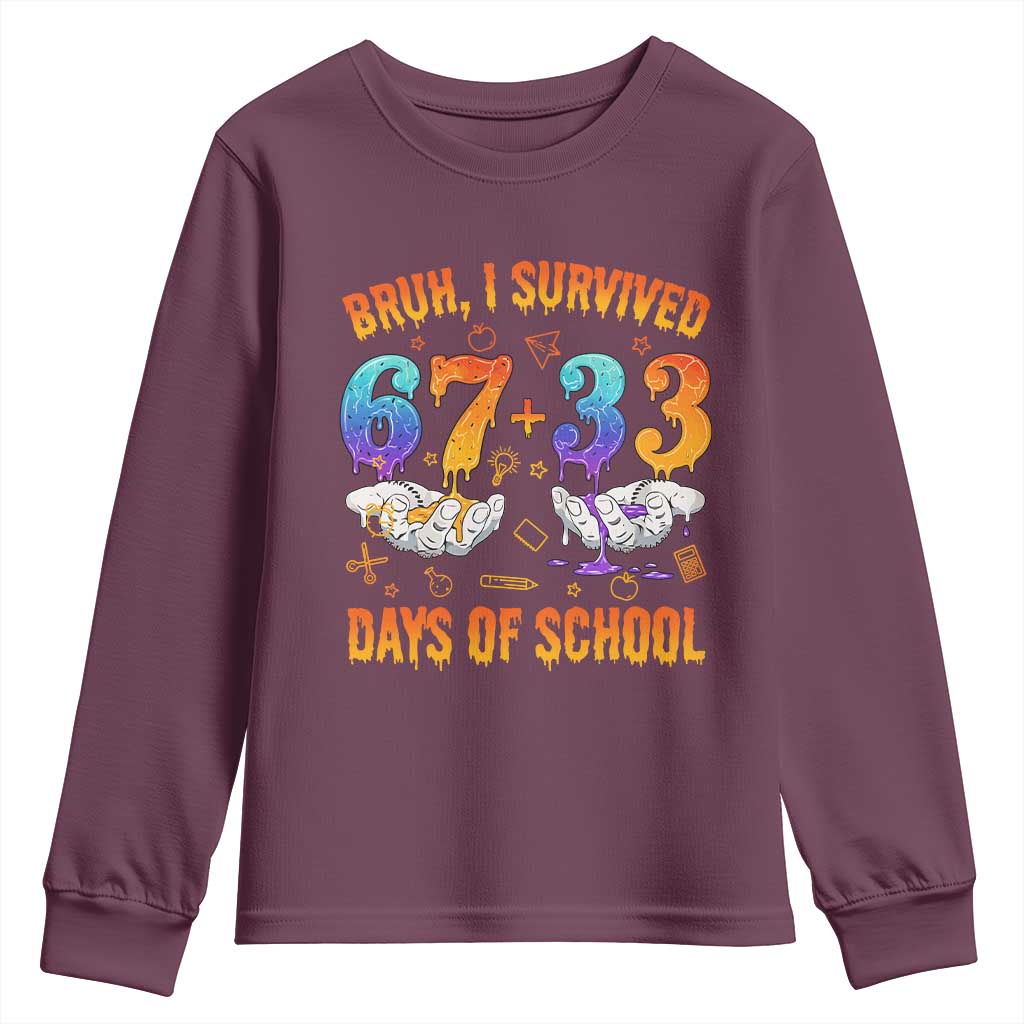 Bruh I Survived 67 33 Days Of School Youth Sweatshirt Funny 100th Days of School Teacher 67 Drip - Wonder Print Shop