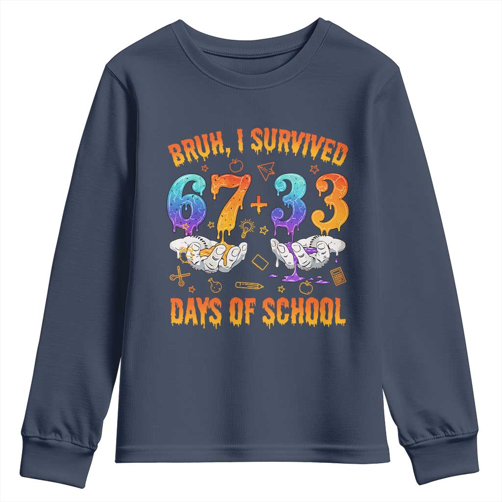 Bruh I Survived 67 33 Days Of School Youth Sweatshirt Funny 100th Days of School Teacher 67 Drip - Wonder Print Shop