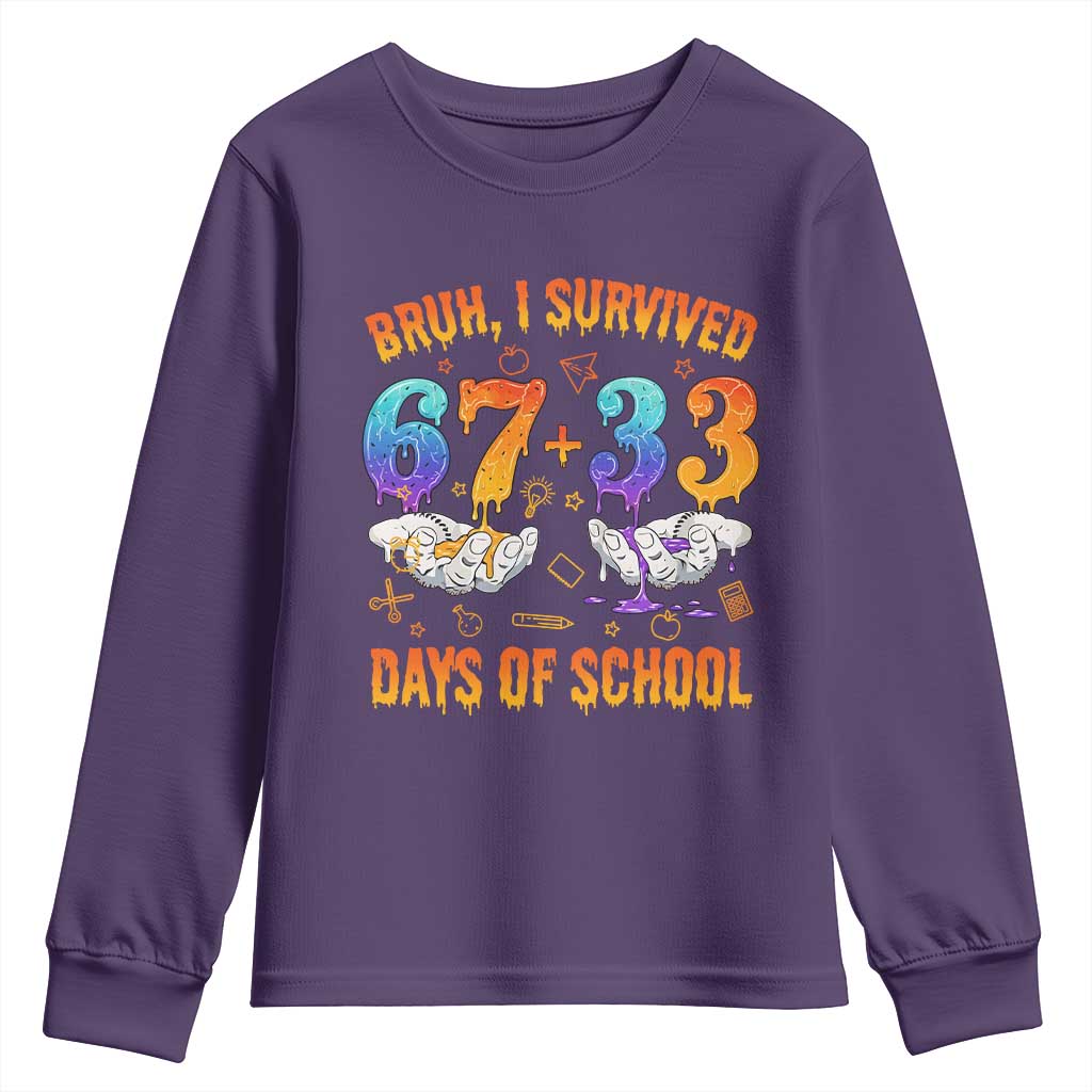 Bruh I Survived 67 33 Days Of School Youth Sweatshirt Funny 100th Days of School Teacher 67 Drip - Wonder Print Shop