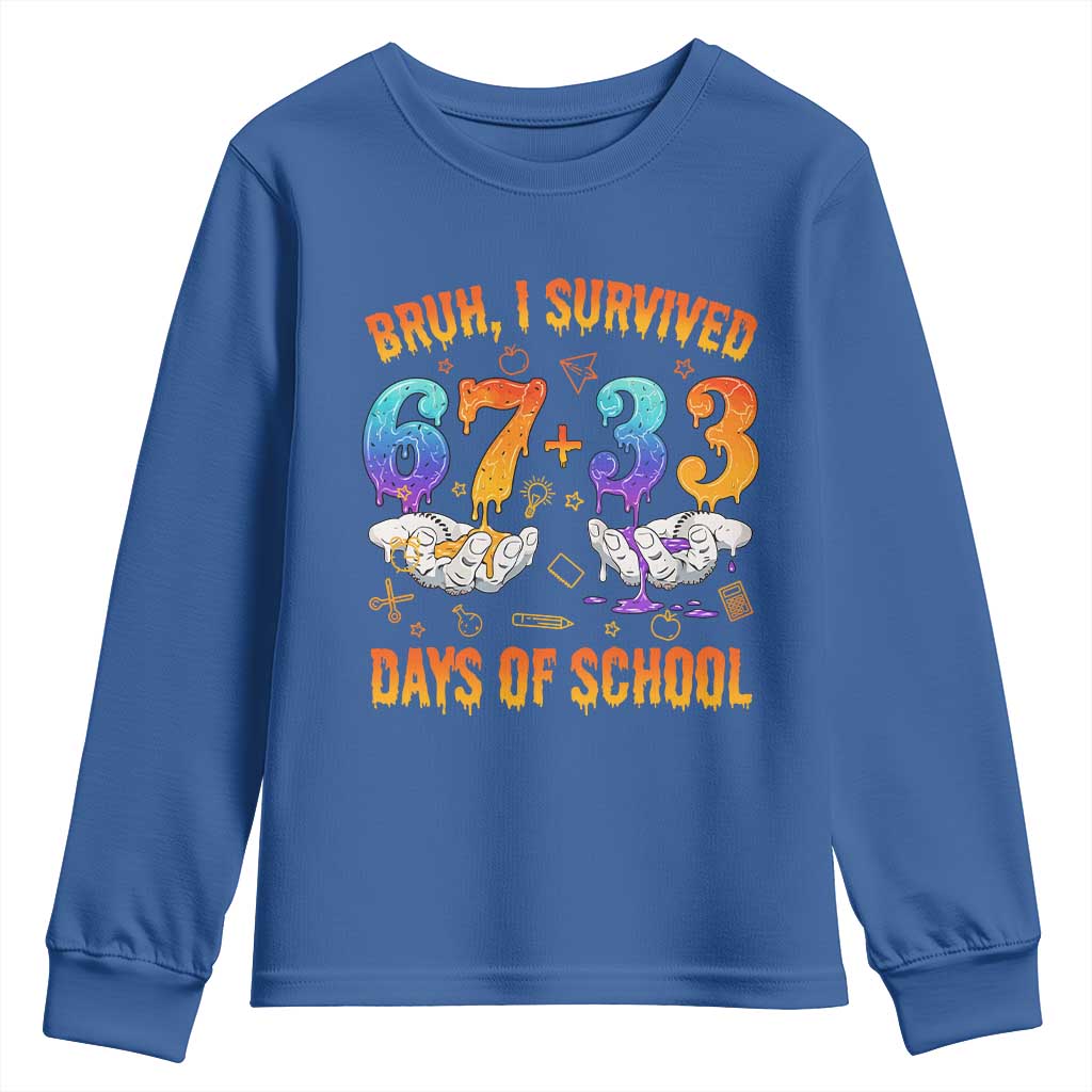 Bruh I Survived 67 33 Days Of School Youth Sweatshirt Funny 100th Days of School Teacher 67 Drip - Wonder Print Shop