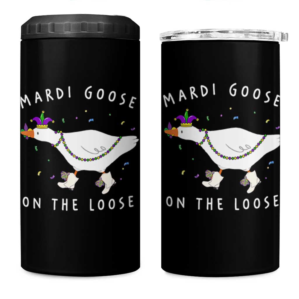 Mardi Goose On The Loose 4 in 1 Can Cooler Tumbler Funny Mardi Gras Carnival Parade