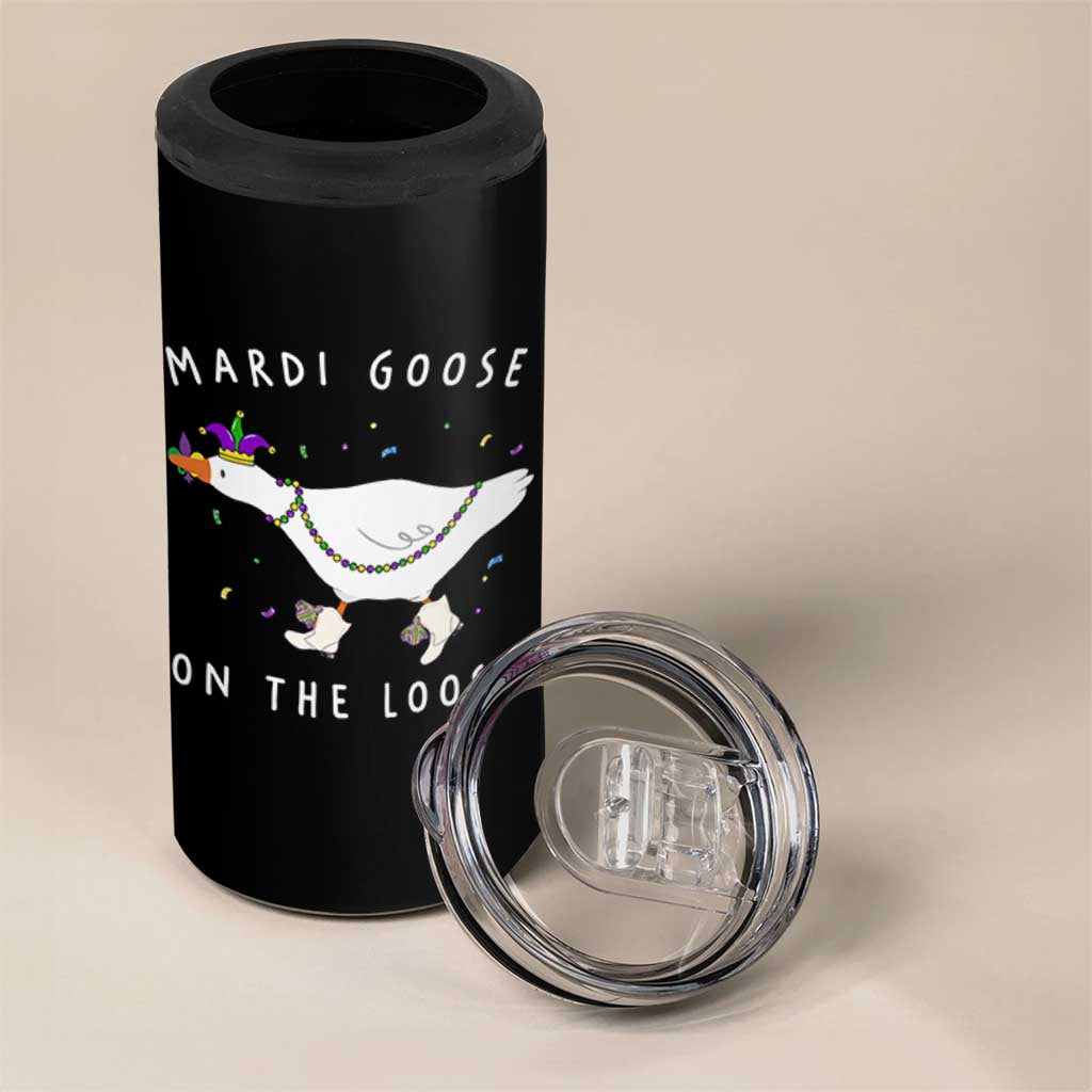 Mardi Goose On The Loose 4 in 1 Can Cooler Tumbler Funny Mardi Gras Carnival Parade