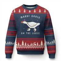 Mardi Goose On The Loose Ugly Christmas Sweater Funny Mardi Gras Carnival Parade