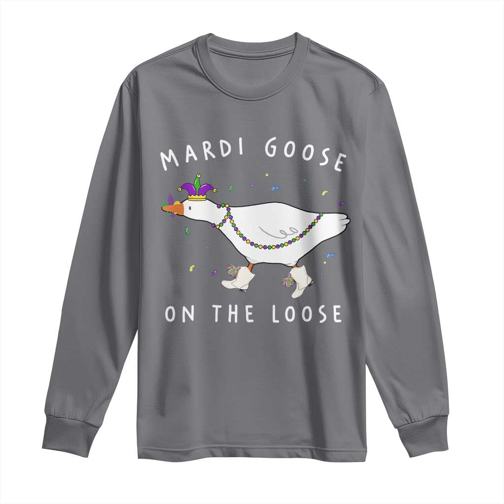 Mardi Goose On The Loose Long Sleeve Shirt Funny Mardi Gras Carnival Parade