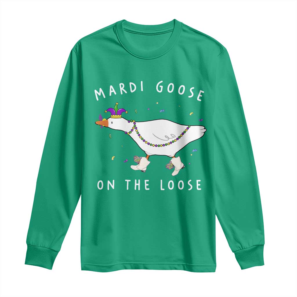 Mardi Goose On The Loose Long Sleeve Shirt Funny Mardi Gras Carnival Parade
