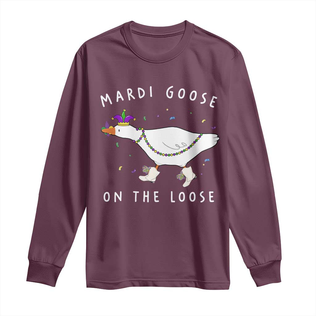 Mardi Goose On The Loose Long Sleeve Shirt Funny Mardi Gras Carnival Parade