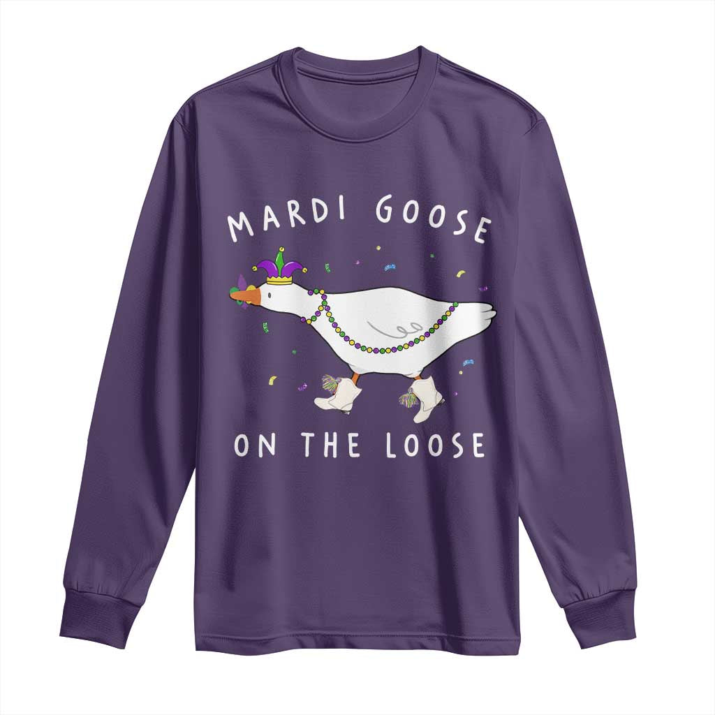Mardi Goose On The Loose Long Sleeve Shirt Funny Mardi Gras Carnival Parade